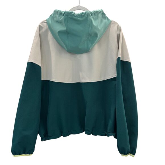 New Balance Green and Cream 1/4 Zip Up Hooded Pullover Breathe On Athleisure - Picture 2 of 6